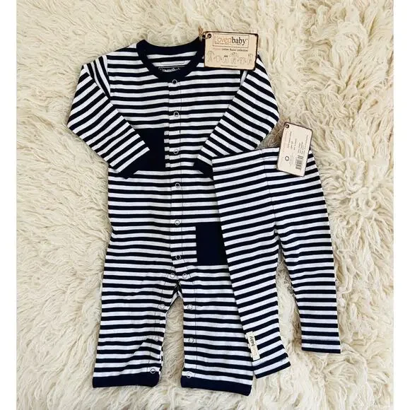 L’ovedbaby Organic Cotton Navy & Stripe Baby Outfit Lot 9pc NB–12M NWT Sleeper - Picture 6 of 8